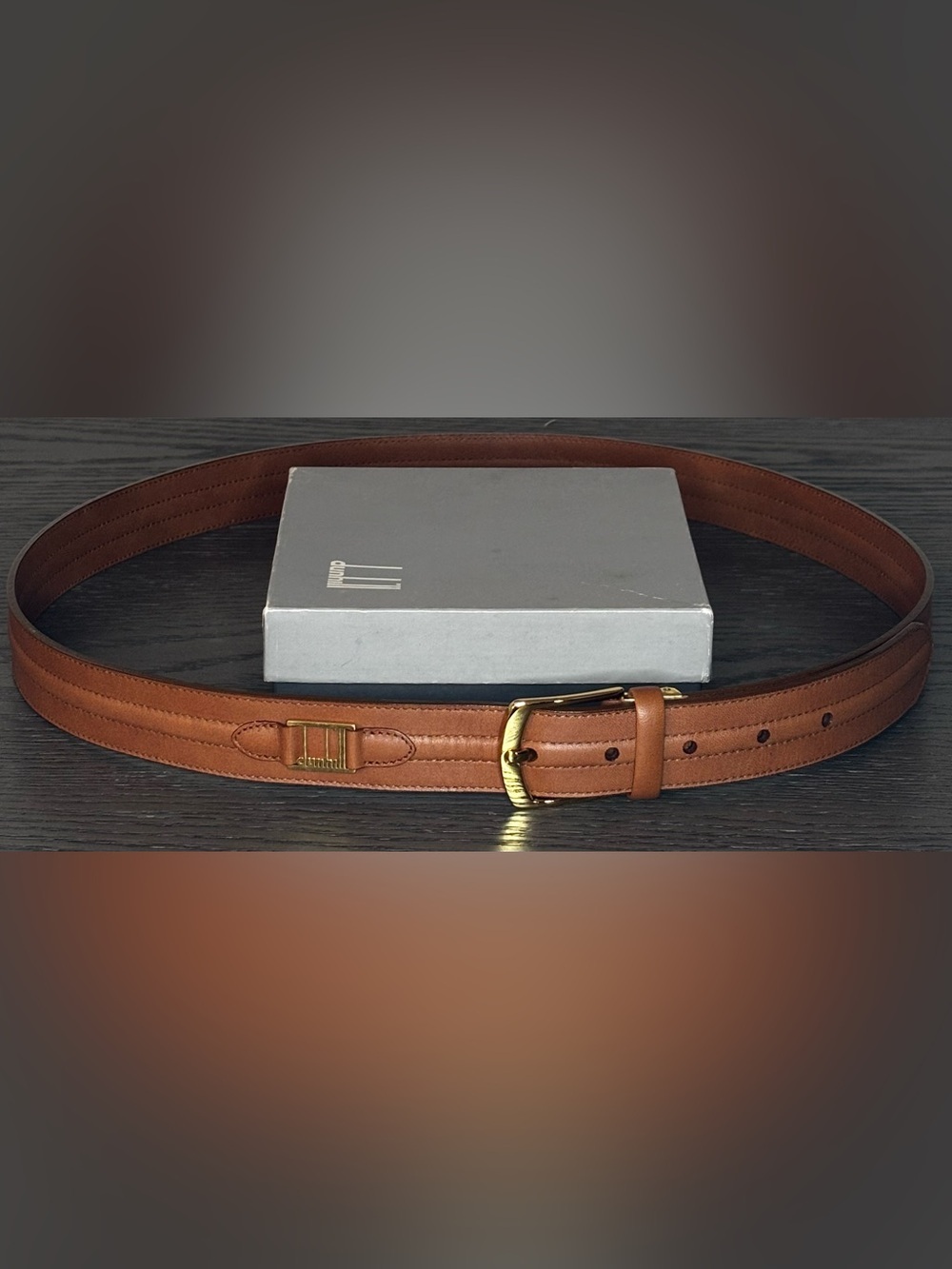 Vintage Dunhill Italian Leather Belt Gold Logo Brown Size 40 Quiet Luxury